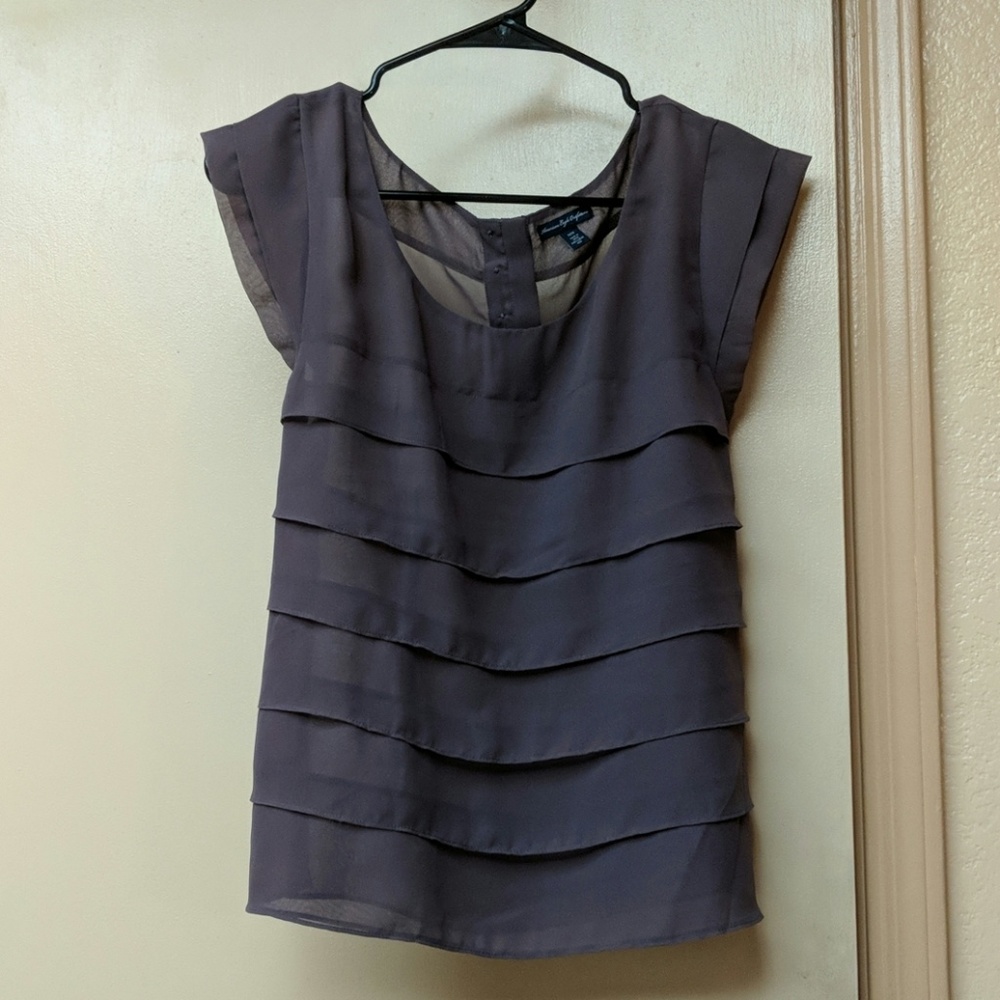 AE Sheer Lavender Ruffled Butterfly Sleeve Blouse